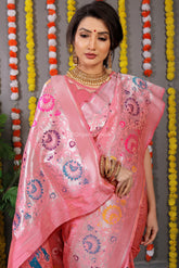 Regal Silver Zari Worked Gajri Heavy Banarasi Saree